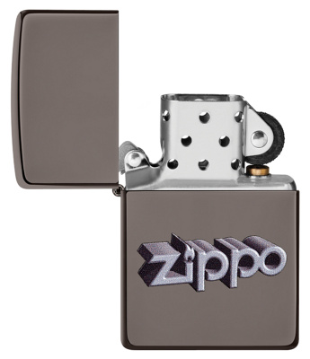 Зажигалка ZIPPO Фирменный дизайн с покрытием черный лед | Zippo Design Black Ice®, латунь/сталь, чёрная, глянцевая, 38x13x57 мм