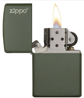 Зажигалка ZIPPO Логотип с зеленым матовым покрытием | Logo Green Matte, латунь с порошковым покрытием, зеленая, матовая, 38x13x57 мм