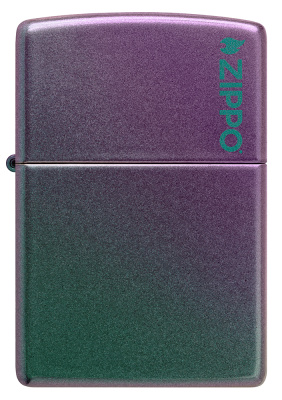 Зажигалка ZIPPO Логотип с зелено-фиолетовым покрытием | Logo Iridescent, латунь/сталь, фиолетовая, матовая, 38x13x57 мм