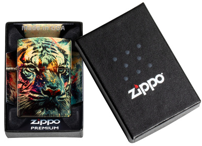 Зажигалка ZIPPO Нарисованный тигр с покрытием Искусственно состаренная латунь | Painted Tiger 540 Tumbled Brass,латунь/сталь,разноцветная, 38x13x57 мм