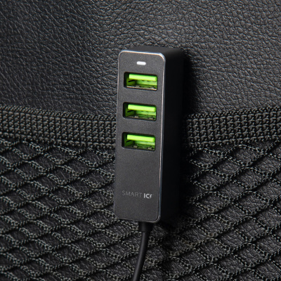 АЗУ 1 USB + 3 USB для пассажиров, QC 3.0, 7А, алюминий, графит, Deppa