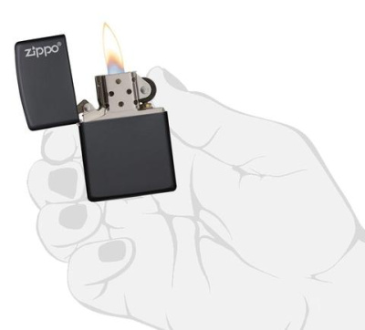 Зажигалка ZIPPO Логотип с черным матовым покрытием | Logo Black Matte, латунь/сталь, чёрная, матовая, 38x13x57мм