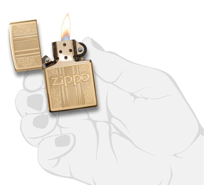 Зажигалка ZIPPO Графический узор с покрытием Глянцевая латунь | Pattern Design High Polish Brass, латунь/сталь, золотистая, 38x13x57 мм