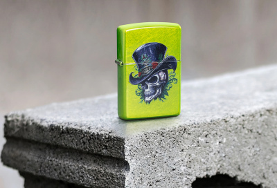 Зажигалка ZIPPO Steampunk Skeleton с покрытием Lurid™, латунь/сталь, зеленая, глянцевая, 38x13x57 мм