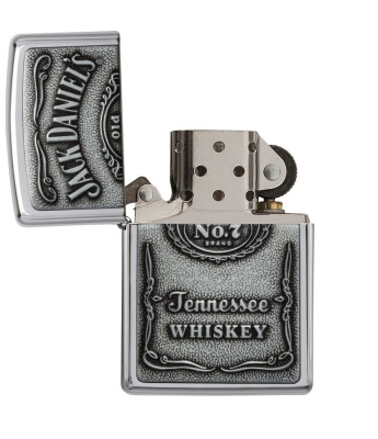 Зажигалка ZIPPO Jack Daniels® с покрытием High Polish Chrome, латунь/сталь, серебристая, 38x13x57 мм