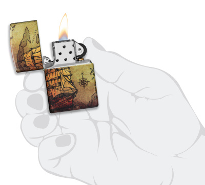 Зажигалка ZIPPO Пиратский корабль с матовым покрытием на 540° | Pirate Ship 540 Matte, латунь/сталь, разноцветная, матовая, 38x13x57 мм