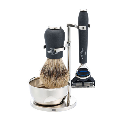 Бритвенный набор IL Ceppo: станок, помазок, подставка, чаша, качуковая смола/никелированная латунь, FUSION, натуральный ворс барсука BEST BADGER