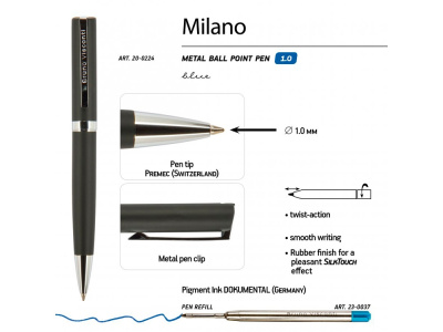 Ручка шариковая автоматическая BrunoVisconti® MILANO цвет корпуса черный, 1 мм