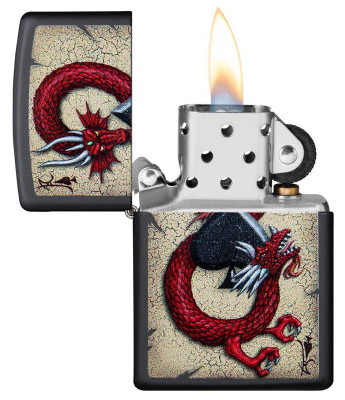 Зажигалка ZIPPO Dragon Ace с покрытием Black Matte, латунь/сталь, чёрная, матовая, 38x13x57 мм