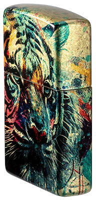 Зажигалка ZIPPO Нарисованный тигр с покрытием Искусственно состаренная латунь | Painted Tiger 540 Tumbled Brass,латунь/сталь,разноцветная, 38x13x57 мм