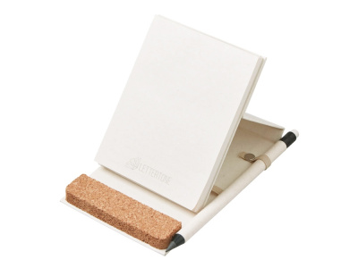 Блокнот с подставкой для телефона из пробки Milky S, молочно-белый