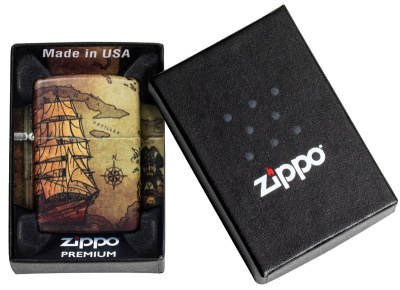 Зажигалка ZIPPO Пиратский корабль с матовым покрытием на 540° | Pirate Ship 540 Matte, латунь/сталь, разноцветная, матовая, 38x13x57 мм