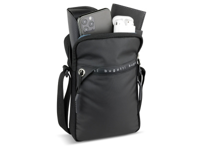 Сумка через плечо BUGATTI БЛАНК ОБЛЕГЧЕННАЯ | BLANC DELIGHT, чёрная, нейлон RPET600D/тарпаулин/полиэстер, 16х4х23 см, 1 л