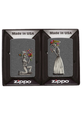 Набор ZIPPO Влюбленные зомби из двух зажигалок с каменным покрытием | Couple Iron Stone, серые, матовые