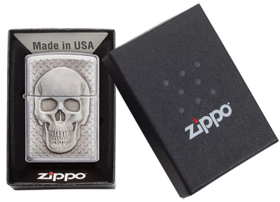 Зажигалка ZIPPO Skull Design с покрытием Brushed Chrome, латунь/сталь, серебристая, 38x13x57 мм