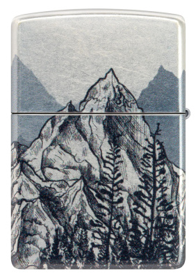 Зажигалка ZIPPO Mountain Sketch с покрытием 540 Tumbled Chrome, латунь/сталь, разноцветная, 38x13x57 мм
