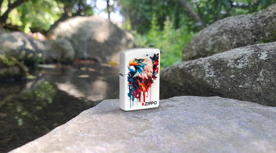 Зажигалка ZIPPO Painted Eagle Design с покрытием White Matte, латунь/сталь, белая, матовая, 38x13x57 мм