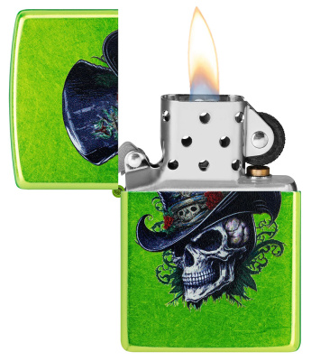 Зажигалка ZIPPO Steampunk Skeleton с покрытием Lurid™, латунь/сталь, зеленая, глянцевая, 38x13x57 мм