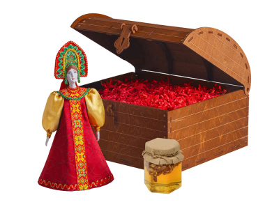 Подарочный набор: кукла фарфоровая, мед, красный