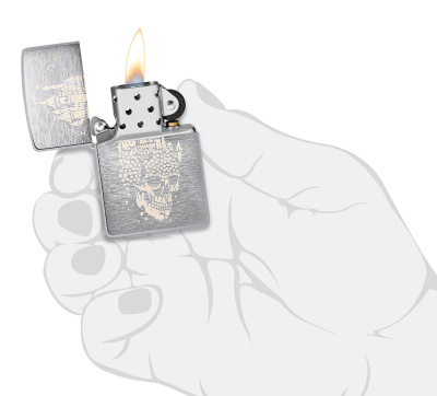 Зажигалка ZIPPO Замок черепа с покрытием матовый хром | Skull Castle Design Brushed Chrome, латунь/сталь, серебристая, 38x13x57 мм