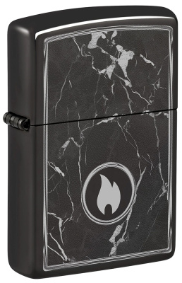 Зажигалка ZIPPO Marble Flame с покрытием High Polish Black, латунь/сталь, черная, глянцевая, 38x13x57 мм