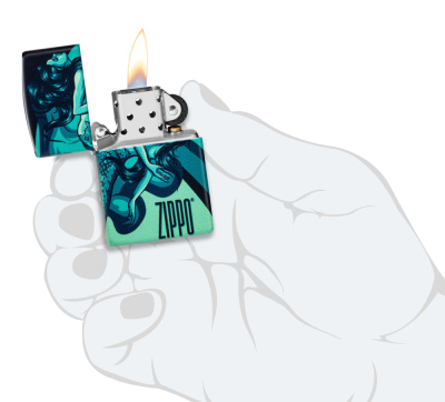 Зажигалка ZIPPO Русалка с матовым покрытием на 540 | Mermaid Design 540 Matte, латунь/сталь, черная, матовая, 38x13x57 мм
