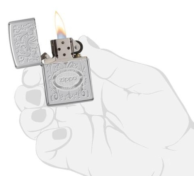 Зажигалка ZIPPO Филигранный логотип с покрытием Глянцевый хром | Crown Stamp™ High Polish Chrome, латунь/сталь, серебристая, 38x13x57 мм