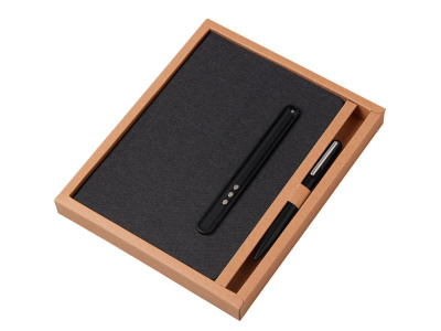 Набор блокнот А5 с магнитным держателем для ручки и подставкой для телефона и металлической шариковой ручкой NotaBene, черный