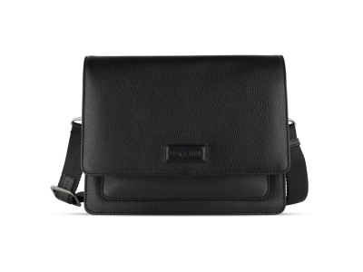 Сумка через плечо женская BUGATTI ЭЛЬЗА | ELSA, чёрная, воловья кожа/полиэстер, 25х8,5х20 см