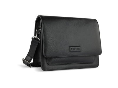 Сумка через плечо женская BUGATTI ЭЛЬЗА | ELSA, чёрная, воловья кожа/полиэстер, 25х8,5х20 см