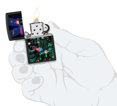 Зажигалка ZIPPO Кибергород с черным матовым покрытием | Cyber City Black Matte, латунь/сталь, черная 38x13x57 мм