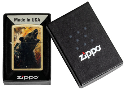 Зажигалка ZIPPO Grizzly Roar Design с покрытием Street Brass, латунь/сталь, золотистая, 38x13x57 мм