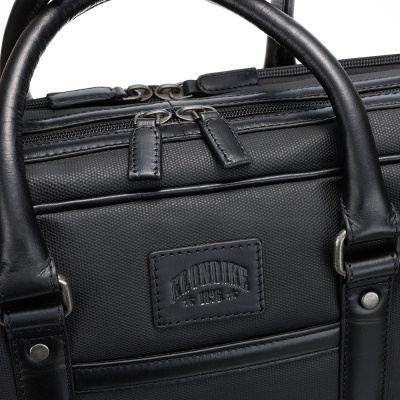 Портфель KLONDIKE "URBAN", натуральная кожа/канвас, черный цвет, 40 х 30 х 11 см