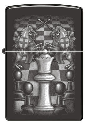 Зажигалка ZIPPO Chess Design с покрытием High Polish Black, латунь/сталь, черная, 38x13x57 мм