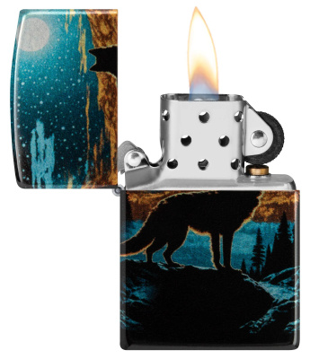 Зажигалка ZIPPO Moonlight Wolf Design с покрытием 540 Tumbled Chrome, латунь/сталь, разноцветная, 38x13x57 мм
