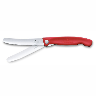 Нож для овощей VICTORINOX Швейцарская классика | Swiss Classic, складной, лезвие 11 см с волнистой кромкой, красный