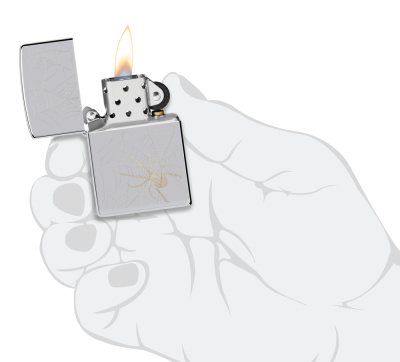 Зажигалка ZIPPO Паук с покрытием Глянцевый хром | Spider Design High Polish Chrome, латунь/сталь, серебристая, 38x13x57 мм