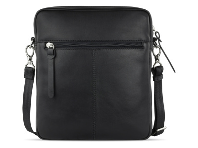 Сумка наплечная мужская BUGATTI КОМЕТА | COMET, чёрная, воловья кожа/полиэстер, 23,5х5х26 см