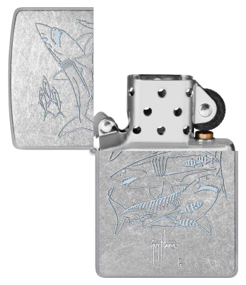 Зажигалка ZIPPO Гай Харви с покрытием поцарапанный хром | Guy Harvey Street Chrome, латунь/сталь, серебристая, 38x13x57 мм