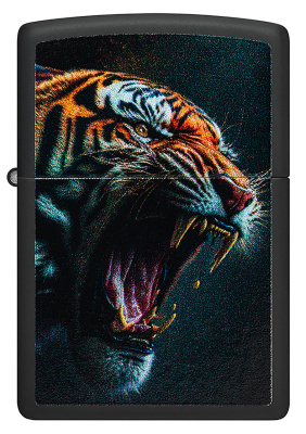 Зажигалка ZIPPO Tiger Roar Design с покрытием Black Matte, латунь/сталь, черная, 38x13x57 мм