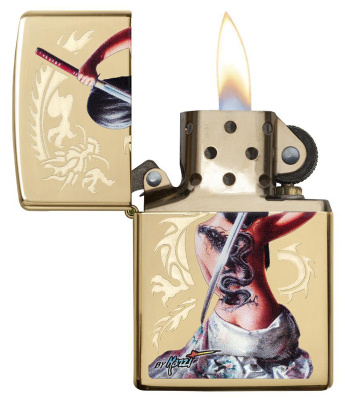 Зажигалка ZIPPO Мацци с покрытием Глянцевая латунь | Mazzi® High Polish Brass, латунь/сталь, золотистая, 38x13x57 мм