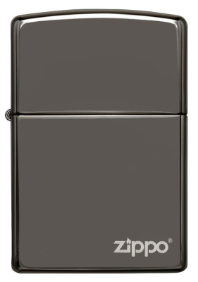 Зажигалка ZIPPO Logo с покрытием Black Ice®, латунь/сталь, чёрная, глянцевая, 38x13x57 мм