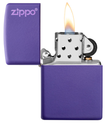 Зажигалка ZIPPO Логотип с фиолетовым матовым покрытием | Logo Purple Matte, латунь/сталь, фиолетовая, матовая, 38x13x57 мм