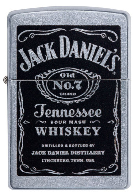 Зажигалка ZIPPO Джек Дэниэлс с покрытием поцарапанный хром | Jack Daniels® Street Chrome, латунь/сталь, серебристая, 38x13x57мм