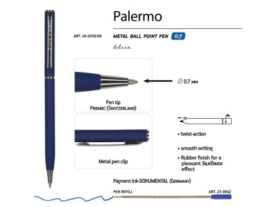 Ручка шариковая автоматическая BrunoVisconti® PALERMO цвет корпуса темно-синий, soft-touch, 0.7 мм