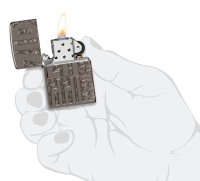Зажигалка ZIPPO Reverse Carve с покрытием Black Ice®, латунь/сталь, чёрная, глянцевая, 38x13x57 мм