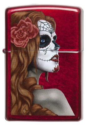 Зажигалка ZIPPO День мертвых с покрытием Красное карамелизированное яблоко | Day of Dead Candy Apple Red™, латунь/сталь,красная,глянцевая, 38x13x57мм