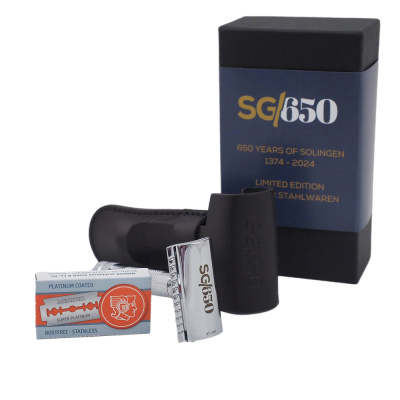 Cтанок Т-образный для бритья MERKUR 34C Limited Edition 650 Years of Solingen, в чехле из натуральной кожи, лезвия в комплекте (10 шт)