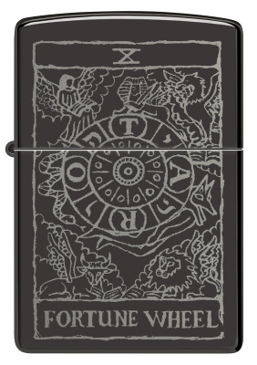 Зажигалка ZIPPO Wheel Of Fortune с покрытием High Polish Black, латунь/сталь, черная, глянцевая, 38x13x57 мм