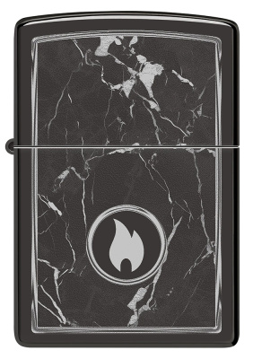 Зажигалка ZIPPO Marble Flame с покрытием High Polish Black, латунь/сталь, черная, глянцевая, 38x13x57 мм